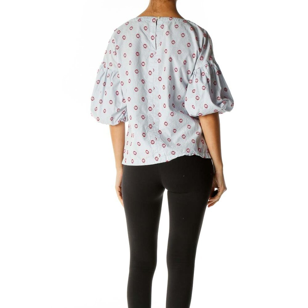 Loft Blue Object Print Retro Blouse - Picture 3 of 3
